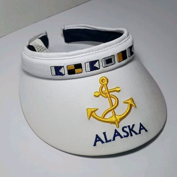 Vintage G.C.I. Exclusive Alaska White Clip On Visor Made n Hong Kong 100% Cotton - Picture 10 of 16